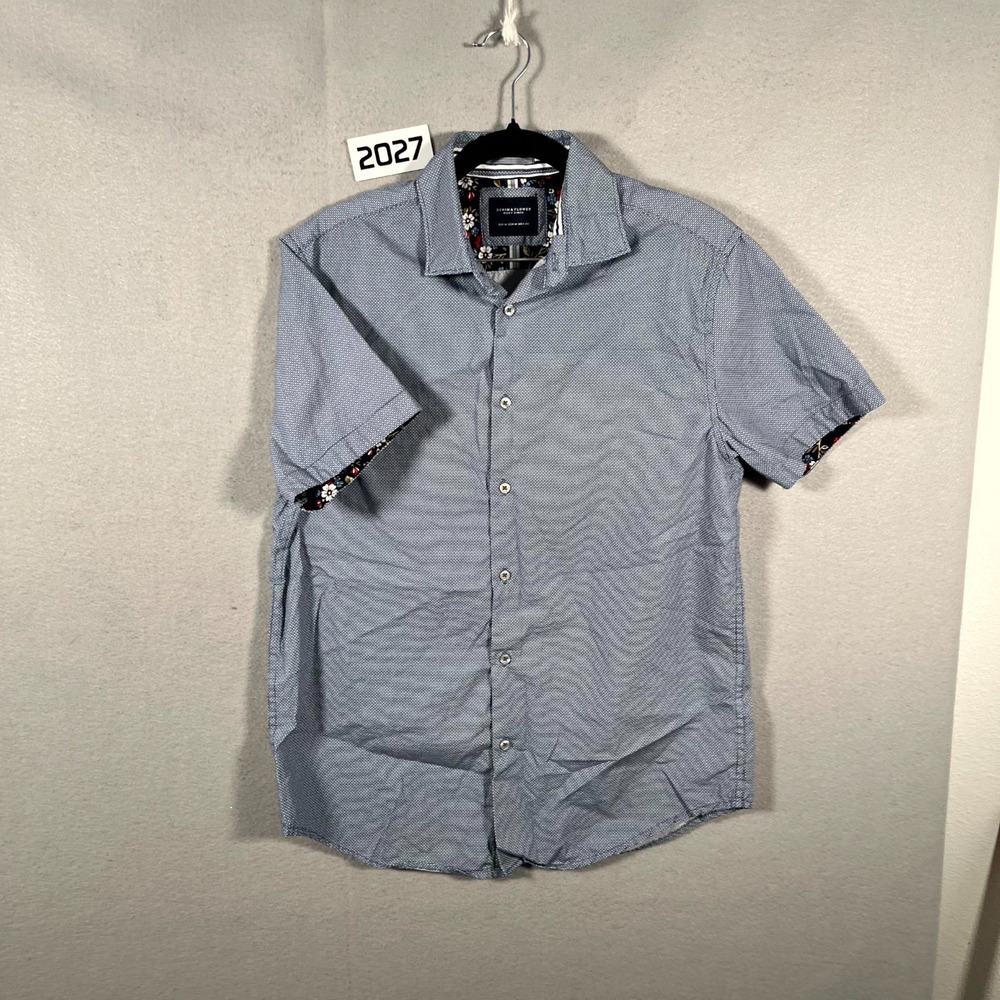 Denim & Flower Ricky Singh Shirt Mens Medium Blue‎ Geometric Cotton Button Up